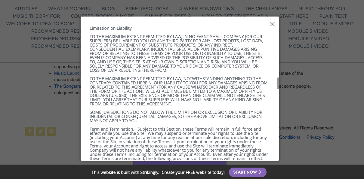 T&C stating the limitations on liability of a Strikingly user's website T&C stating the limitations on liability of a Strikingly user's website